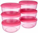 Amazon Brand - Solimo Nestable & Stackable Container Set, Round, 2700 ml, Set of 6, Pink...