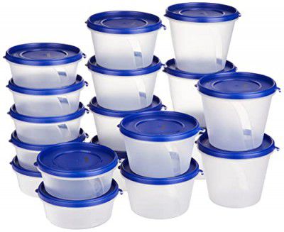 Amazon Brand - Solimo Nestable & Stackable Polypropylene Container Set, Round, Set of 18, Blue