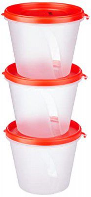 Solimo Nestable & Stackable Polypropylene Container Set, Round, 1000 ml, Set of 3, Red