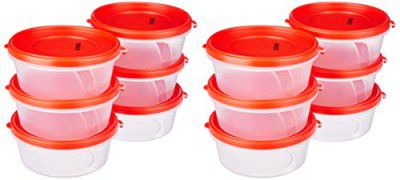 Amazon Brand - Solimo Nestable & Stackable Polypropylene Container Set, Round, 500 ml, Set of 12, Red