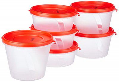 Amazon Brand - Solimo Nestable & Stackable Polypropylene Container Set, Round, Set of 6, Red