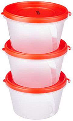 Solimo Nestable & Stackable Polypropylene Container Set, Round, 750 ml, Set of 3, Red