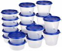 Amazon Brand - Solimo Nestable & Stackable Polypropylene Container Set, Round, Set of 18, Blue...