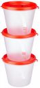 Solimo Nestable & Stackable Polypropylene Container Set, Round, 1000 ml, Set of 3, Red...