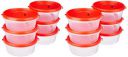 Amazon Brand - Solimo Nestable & Stackable Polypropylene Container Set, Round, 500 ml, Set of 12, Red...