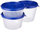 Amazon Brand - Solimo Nestable & Stackable Polypropylene Container Set, Round, Set of 3, Blue...