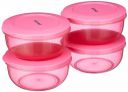 Amazon Brand - Solimo Nestable Round Container 600 ml set of 4, Pink...