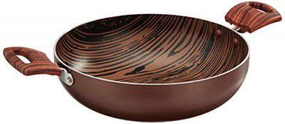 Amazon Brand - Solimo Non Stick Kadhai (24cm, Wooden finish, 4 layer coating, Induction and Gas stove compatible)