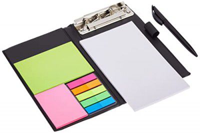 Amazon Brand - Solimo Notepad/Memo Book with Sticky Notes & Clip Holder, Pack of 2, 50 Pages