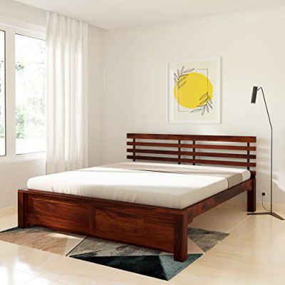 Amazon Brand - Solimo Nuzze Sheesham Wood 5 Plank King Bed without Storage (Honey Finish)