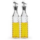 Amazon Brand - Solimo Oil Dispenser with Spout; Leak-proof, Dust-proof, Messy-pour-free, Silica Glass, Dotted Design, Set of 2, 500 ml (Transparent)...