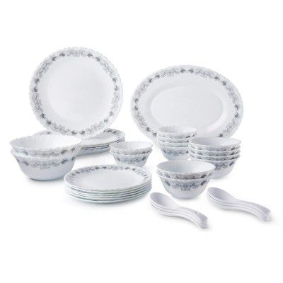 Amazon Brand - Solimo Opalware Dinner Set, 33 Pieces (Ivory)