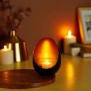 Amazon Brand - Solimo Ornamental Iron Tea Light | Stylish | for Indoors & Outdoors Décor | Oval Shape (Black with Gold Texture)...
