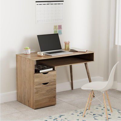 Amazon Brand - Solimo Oryx Engineered Wood Study Table | Desk (1 Drawer, 1 Door Cabinet and 2 Open Shelves, Rustic Oak Finish)