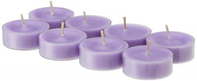 Amazon Brand - Solimo Paraffin Wax Round Tealight Candles|Smokeless|No Residue|4 Hours Burn Time (Set of 8, Lavender)