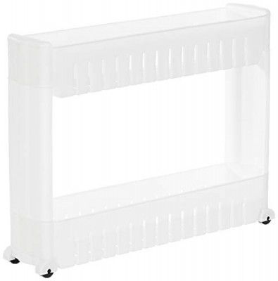 Amazon Brand - Solimo Plastic 2 Layer Slim Storage Organizer Rack with Wheels- White