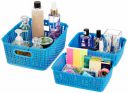 Amazon Brand - Solimo Plastic 3 Piece Storage Basket Set, Blue...