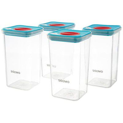 Amazon Brand - Solimo Plastic Airtight Kitchen Storage Container Set With Locking System I Transparent BPA Free Storage Jar | Multipurpose Jar I Grocery Kitchen Container Set, 2300 Ml Set of 4, Blue