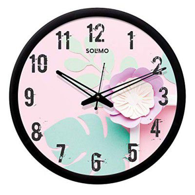 Amazon Brand - Solimo Plastic Designer Wall Clock with Silent Movement (Black Frame, 12-inch)