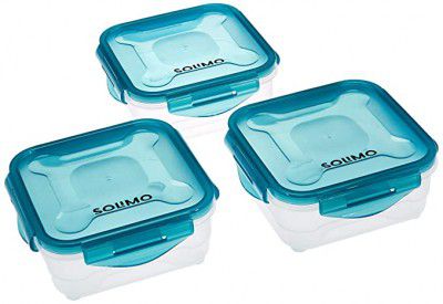 Amazon Brand - Solimo Plastic Food Storage Container Set, (3 pieces, 800ml)