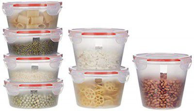 Amazon Brand - Solimo Plastic Kitchen Storage Container Set, 7-Pieces, Transparent