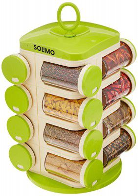 Amazon Brand - Solimo Revolving Plastic Spice Rack set (16 pieces Silver)