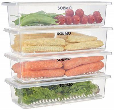 Amazon Brand - Solimo Plastic Stackable Storage Containers With Removable Drain Plate For Fridge, Rectangle, Pack Of 4