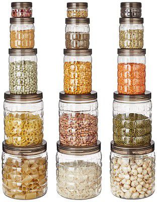 Amazon Brand - Solimo Plastic Storage Container Set (15 pieces, Checkered Pattern, Black)