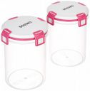 Amazon Brand - Solimo Plastic Storage Container Set with Clip and Lock Lid, Set of 2 Pink...