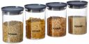 Amazon Brand - Solimo Plastic Storage Container Set, 900 ml, Set of 4, Grey...