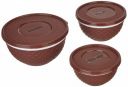 Amazon Brand – Solimo Plastic Storage Container Set with Lid, 3 Pieces, Dark Brown...