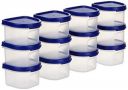 Amazon Brand - Solimo Plastic Storage Containers with Lid, Set of 12 (250ml each), Blue...