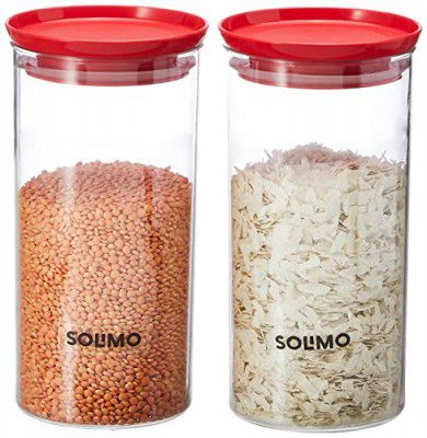 Solimo Plastic Storage Jar and Container Set I Air Tight & BPA Free Containers For Kitchen Storage Set 1400 Ml Each, Set 2, Red