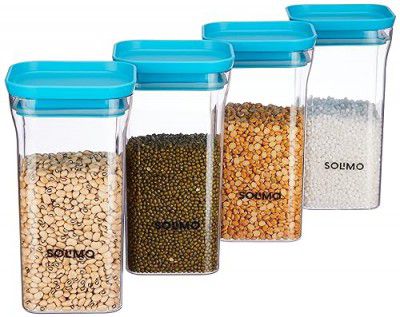 Amazon Brand - Solimo Plastic Storage Jar and Container Set, 1100 Ml Each, Set 4, Blue