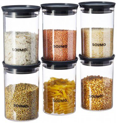 Amazon Brand - Solimo Plastic Storage Jar and Container Set I 900 Ml Each, Set 6, Grey