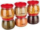 Amazon Brand - Solimo Plastic Storage Jar and Container Set I Air Tight & BPA Free Containers for Kitchen Storage Set I Grocery Kitchen Container Set I Multipurpose Jar, 800 Ml Each, Set 6, Red...