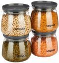 Amazon Brand - Solimo Plastic Storage Jar and Container Set I Air Tight & BPA Free Containers for Kitchen Storage Set 800 Ml Each, Set 4, Grey...