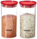 Solimo Plastic Storage Jar and Container Set I Air Tight & BPA Free Containers For Kitchen Storage Set 1400 Ml Each, Set 2, Red...