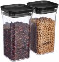 Amazon Brand - Solimo Plastic Storage Jar and Container Set I Air Tight & BPA Free Containers, 1100 Ml Each, Set 2, Black...