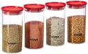 Amazon Brand - Solimo Plastic Storage Jar and Container Set, 1400 Ml Each, Set 4, Red...