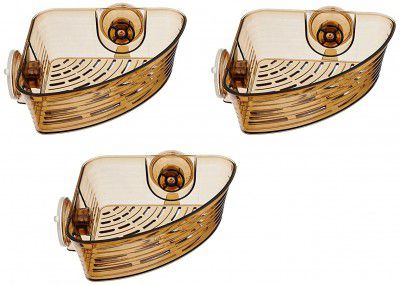 Amazon Brand - Solimo Plastic Suction Corner Bathroom Rack/Shelf (Set of 3)