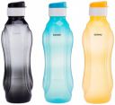 Amazon Brand - Solimo Plastic Water Bottle Set with Flip Cap (3 pieces, Multicolor, Wavy pattern)...