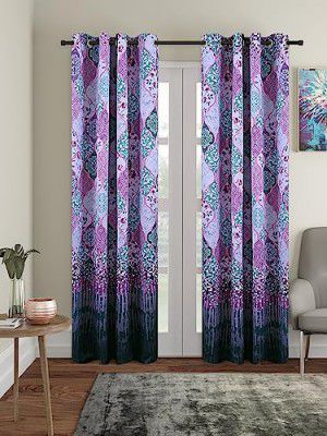 Amazon Brand - Solimo Polyester Blackout Printed Door Curtains (Pack of 2, 7 Feet, Green), Grommet Curtains