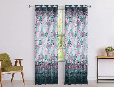 Amazon Brand - Solimo Polyester Blackout Printed Long Door Curtains (Pack of 2, 9 Feet, Green), Grommet Curtains