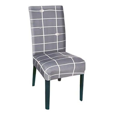 Amazon Brand - Solimo Polyester Elastic Dining Chair Cover - (Check Print, Grey)