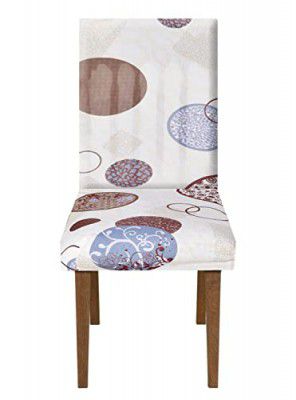 Amazon Brand - Solimo Polyester Elastic Dining Chair Cover - (Circle Print, White)