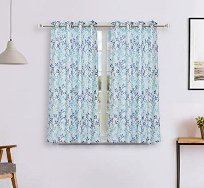 Amazon Brand - Solimo Polyester Leaf Print Window Curtain (White& Blue,5 FEET - 150 CM)- Pack of 2 Regular Print 135 GSM