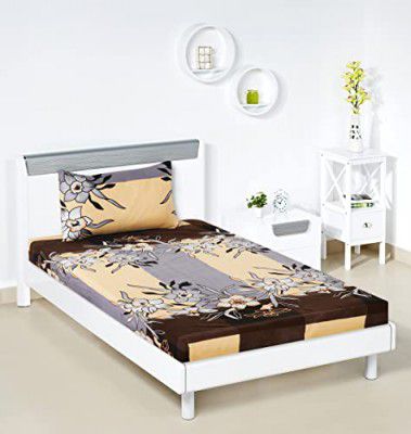 Amazon Brand - Solimo Polyester Neutral Bouquet Single Bedsheet with 1 Pillow Cover, Multicolor, 120 GSM