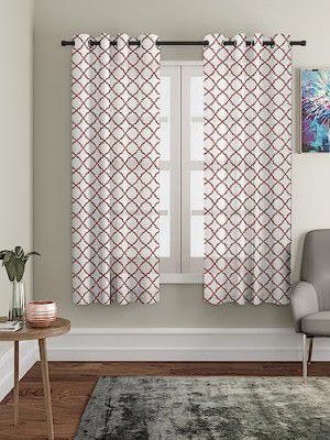 Amazon Brand - Solimo Polyester Polylinen Embroidery Window Curtains (Pack of 2, 5 Feet, Brown)