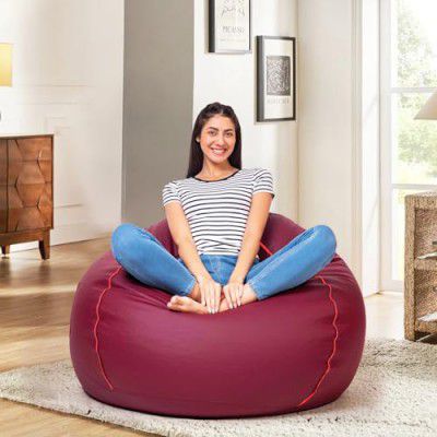 Amazon Brand Solimo Premium Faux Leather Bean Bag, Filled with Beans | 3XL | Maroon